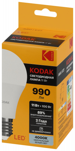 Лампа светодиодная KODAK A60-11W-840-E27 E27 / Е27 11Вт груша нейтральный белый свет (1/100) (Б0057606) фото 5 Лампа светодиодная KODAK A60-11W-840-E27 E27 / Е27 11Вт груша нейтральный белый свет (1/100) (Б0057606) фото 5
