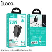 Блок питания сетевой 1 Type-C HOCO N62 Gentle, 3.0A, PD30Вт, цвет: чёрный (1/12/120) (6942007644297)