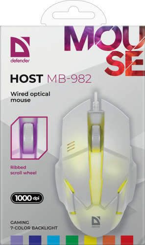 Мышь проводная DEFENDER Host MB-982, 7цветов,1000 dpi,белый (1/60) (52983) фото 9