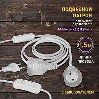Патрон подвесной ЭРА FITO-Holder G13 IP65 mini для ламп Т8 FITO до 600 мм 2хG13 с выключателем, вилкой 1.5 м (1/100) (Б0057744)