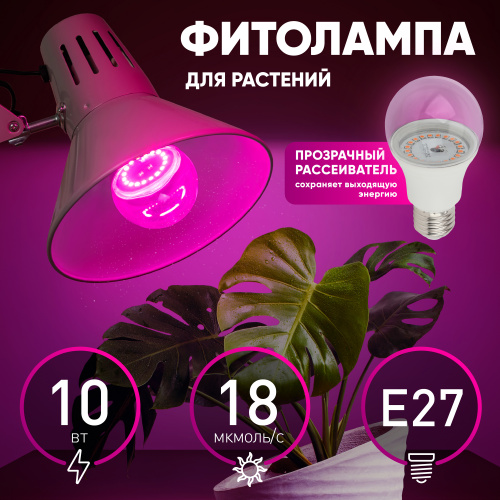Фитолампа для растений светодиодная ЭРА FITO-10W-RB-E27 красно-синего спектра 10 ВТ Е27 (1/36) (Б0050600) фото 9