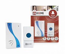 Звонок беспроводной ЗБ-8 32 мелодии 120м с кнопкой IP44 бело-голубой IN HOME (1/60) (4690612013367)