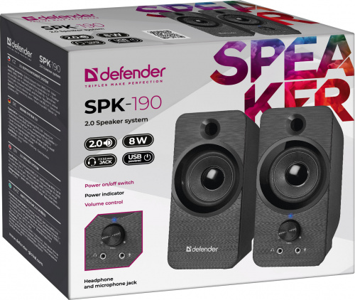 Акустическая 2.0 система DEFENDER SPK-190 черный, 8 Вт, питание от USB (1/24) (65190) фото 7