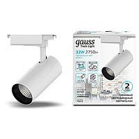 Светильник GAUSS трековый светодиодный цилиндр 32W 2750lm 4000K 180-240V IP20 75*220мм белый угол 24º 1/40 (TR072)