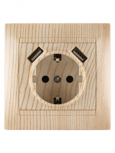 Розетка 2П+З 16А 250В + 2 USB порта 2,1А 5В сосна с/у, "Лама" (1/96) TDM (SQ1815-0342) фото 4 Розетка 2П+З 16А 250В + 2 USB порта 2,1А 5В сосна с/у, "Лама" (1/96) TDM (SQ1815-0342) фото 4