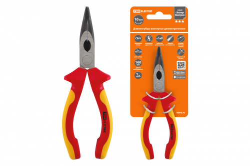 Длинногубцы изогнутые диэлектрические, 160 мм, 1000 В, CR-V, «ЭкспертЭлектрик» TDM (1/6/60) (SQ1010-0107)
