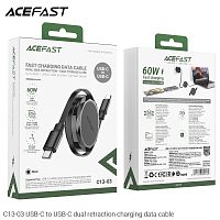 Кабель Type-C - Type-C ACEFAST C13-03, 0.8м, плоский, 3.0А, силикон, 60W, цвет: чёрный (1/24/192) (6974316280132)