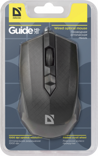Мышь проводная DEFENDER Guide MB-751 USB, 3 кнопки, 1000 dpi, блистер, черный (1/40) (52751)