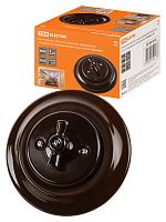 Выключатель скрытой установки фарфоровый поворотный 2-кл. с ручкой (бантик) 10А коричневый «Болонь» TDM  (SQ1820-0415)