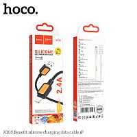 Кабель USB - 8 pin HOCO X108 Benefit, 1.0м, круглый, 2.4А, силикон, цвет: чёрный (1/31/310) (6942007632195)
