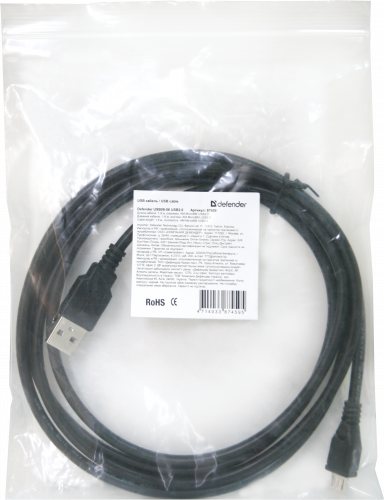 Кабель DEFENDER USB08-06 USB 2.0, AM-MicroBM, 1.8 м. PolyBag, черный (1/50/240) (87459) фото 6