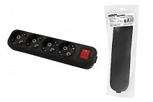 Колодка розеточная 4 гнезда 2П+3 c выключателем 16А 250В черная серии "Народная" (SQ1806-0430)