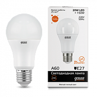 Лампа светодиодная GAUSS Elementary A60 20W 1520lm 3000K E27 1/10/50 (23219)