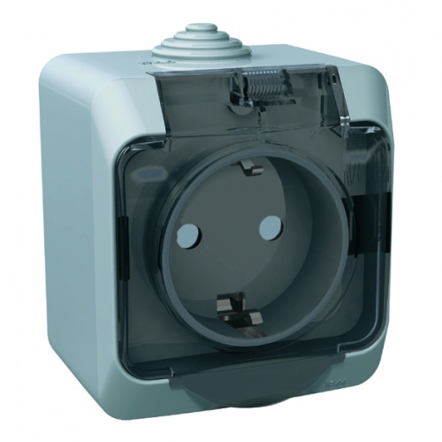 Розетка 1-м О/У ЭТЮД 16А IP44 250В с заземл. защ. шторки с крышкой сер. Systeme Electric PA16-044C (1/12/96)