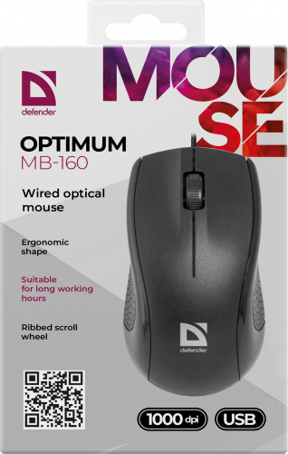Мышь проводная DEFENDER Optimum MB-160, USB, 3 кнопки, черный (1/40) (52160) фото 11