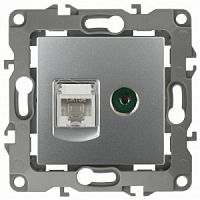 Розетка ЭРА, серии ЭРА 12, скрытой установки, информационная RJ45+TV, алюминий (1/10/100/2800)
