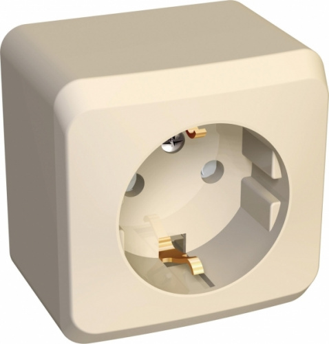 Розетка 1-м О/У ЭТЮД 16А IP20 с заземл. защ. шторки крем. Systeme Electric PA16-004K (1/17/136)