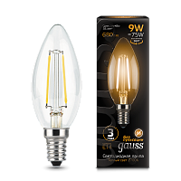 Лампа светодиодная GAUSS Filament Свеча 9W 680lm 2700К Е14 1/10/50 (103801109)