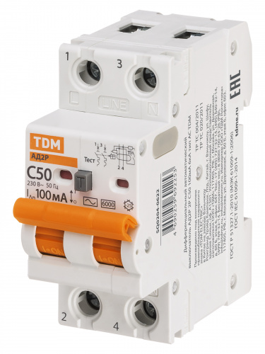 Диф.автомат АД2P 2Р С50 100мА 6кА тип АС TDM (1/48) (SQ0204-0622) фото 7 Диф.автомат АД2P 2Р С50 100мА 6кА тип АС TDM (1/48) (SQ0204-0622) фото 7