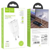 Блок питания сетевой 2 USB HOCO C88A, Star, 2400mA, пластик, цвет: белый (1/12/120) (6931474749499)