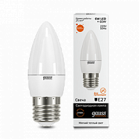 Лампа светодиодная GAUSS Elementary Свеча 6W 420lm 3000K Е27 1/10/100 (33216)