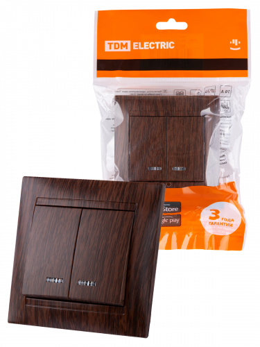 Выключатель 2 кл. с подсветкой 10А венге , с/у, "Лама" (10/120) TDM (SQ1815-0405) Выключатель 2 кл. с подсветкой 10А венге , с/у, "Лама" (10/120) TDM (SQ1815-0405)