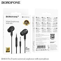 Наушники внутриканальные Borofone BM100 Pro Fuente, пластик, микрофон, кабель Jack 3.5mm, 1.2м, цвет: черный (1/244) (6941991121753)