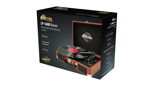 Виниловый проигрыватель RITMIX LP-160B Brown, скор.33,45,78об/мин,перекл:громк,режим,тонарм:руч,ф-я автостоп,BT,2 дин (1/3) (80001173) фото 2