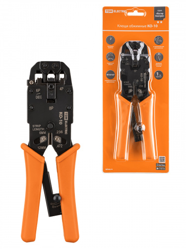 Клещи обжимные КО-10, обжим RJ-10/11/12/45 (8P8C, 6P6C, 6P4C, 6P2C, 4P4C), "МастерЭлектрик" TDM (1/20) (SQ1001-0011)