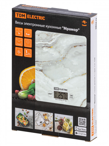 Весы электронные кухонные "Мрамор", стекло, деление 1 г, макс. 5 кг, TDM (1/20) (SQ4025-0004) фото 2