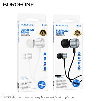 Наушники внутриканальные Borofone BM93 Platino, пластик, микрофон, кабель Jack 3.5mm, 1.2м, цвет: серый (1/76/304) (6941991114465)