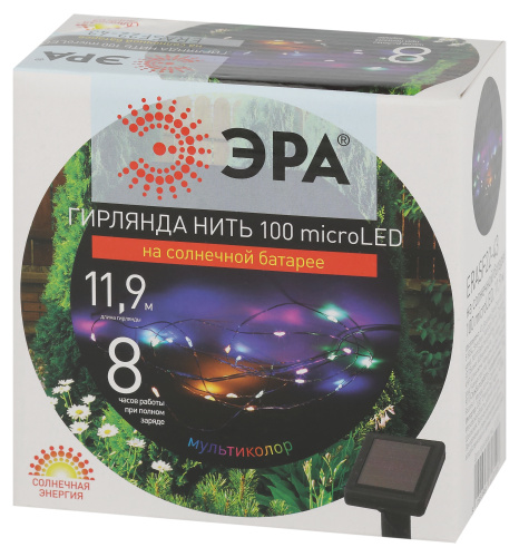 Гирлянда ЭРА ERASF22-43 садовая Нить на солнечной батарее мультиколор 100 microLED 10 м (1/24) (Б0053370)