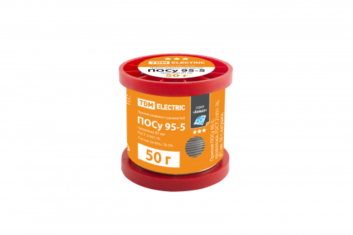 Припой ПОСу 95-5, проволока, ГОСТ 21931-76, Ø1 мм, 50 г, катушка, серия "Алмаз" TDM (1/10/80) (SQ1025-0342)