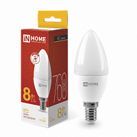 Лампа светодиодная IN HOME СВЕЧА-VC 8Вт 230В Е14 3000К 760Лм (10/100) (4690612020426)