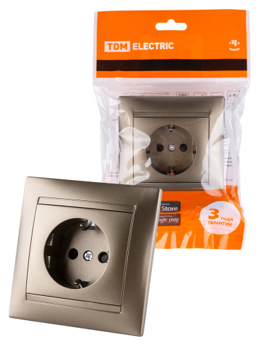 Розетка 2П+З 16А 250В с защ. шт. бронза , с/у, "Лама" (10/120) TDM (SQ1815-0711)
