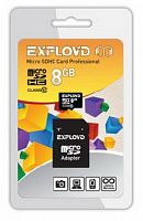 Карта памяти MicroSD  8GB  Exployd Class 10 + SD адаптер (EX008GCSDHC10-AD)