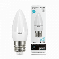 Лампа светодиодная GAUSS Elementary Свеча 6W 450lm 4100K Е27  1/10/100 (33226)