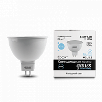 Лампа светодиодная GAUSS Elementary MR16 5.5W 470lm 6500К GU5.3 1/10/100 (13536)