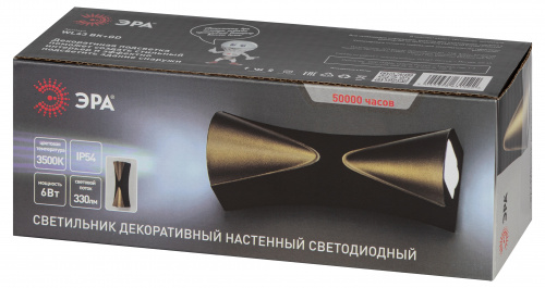 Светильник светодиодный ЭРА настенный декоративный WL43 BK+GD 6Вт 3500К черный/золото IP54 для интерьера, фасадов зданий (1/20) (Б0054422) фото 8