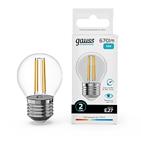 Лампа светодиодная Gauss Filament Elementary Шар 10W 670lm 4100К Е27 1/10/100 (52220)
