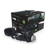 Фонарь GAUSS светодиодный налобный GFL407 5W 450lm Li-ion 2400mAh LED, фокус луча, 3 режима, IP42, 110х105х90мм 1/12/48 (GF407)
