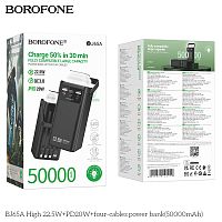 Мобильный аккумулятор Аккумулятор внешний Borofone BJ65A, 50000mAh, пластик, дисп, PD20Вт, USB, Type-C, микро USB, 8 pin кабель, 1 Type-C, 1 USB, LED, цвет: черный (1/12) (6941991122040)