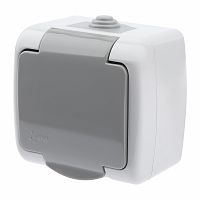 Розетка INTRO Atlantic 5-202-03 с заземлением со шторками 2P+E Schuko, 16А-250В, IP54, открытой установки, серый (1/10/120)