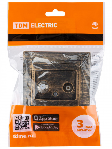 Розетка TV ("мама") + SAT (F-разъем) 0-2400МГц старинная бронза с/у, "Лама" (1/10) TDM (SQ1815-0761) фото 2 Розетка TV ("мама") + SAT (F-разъем) 0-2400МГц старинная бронза с/у, "Лама" (1/10) TDM (SQ1815-0761) фото 2