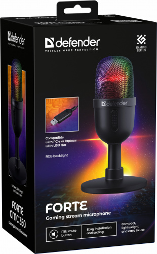 Микрофон DEFENDER Forte GMC 350 настольный, всенаправленный конденсаторный, питание USB, RGB подсветка, шнур 2м (1/20) (64635) фото 4