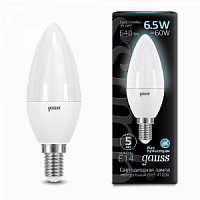 Лампа светодиодная GAUSS Свеча 6.5W 550lm 4100К E14 1/10/100 (103101207)