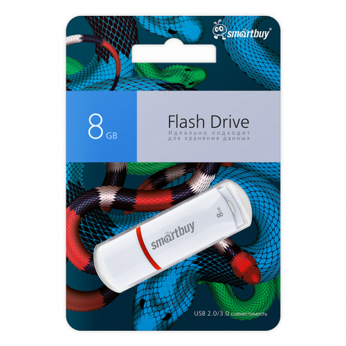 Флеш-накопитель USB  8GB  Smart Buy  Crown   белый  (упаковка змея) (SB8GBCRWSN)