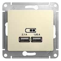 Механизм розетки USB 2-м С/У GLOSSA A+A 5В/2.1А 2х5В/1.05А механизм беж. Systeme Electric GSL000233 (1/6/96)