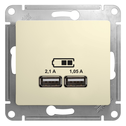 Механизм розетки USB 2-м С/У GLOSSA A+A 5В/2.1А 2х5В/1.05А механизм беж. Systeme Electric GSL000233 (1/6/96)