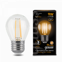 Лампа светодиодная GAUSS Filament Шар 9W 680lm 2700К Е27 1/10/50 (105802109)
